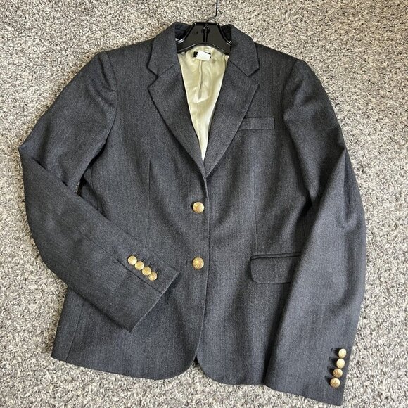 J. Crew Gray Blazer Donegal Wool Blend Gold Buttons Womens Size 8 Two Buttons - Picture 1 of 5